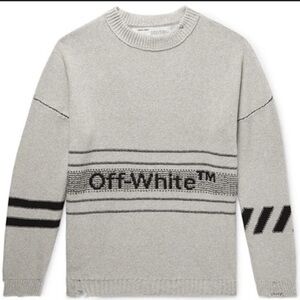 Off-White Gray and Black Crewneck Sweater